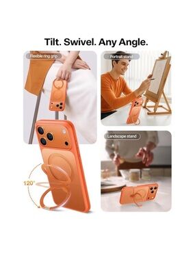 iPhone 17 Pro Max Orange Ring Grip Phone Case with Magnetic Stand